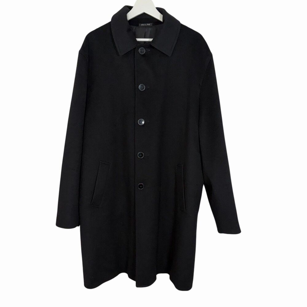 Loro Piana Nordstrom 100% Wool Long Coat Black Storm System  44R Collar 5 Button